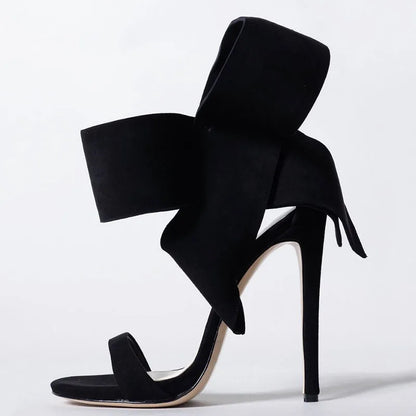 Sandales à talon aiguille en satin avec grand nœud, pour femme, chaussures 2021