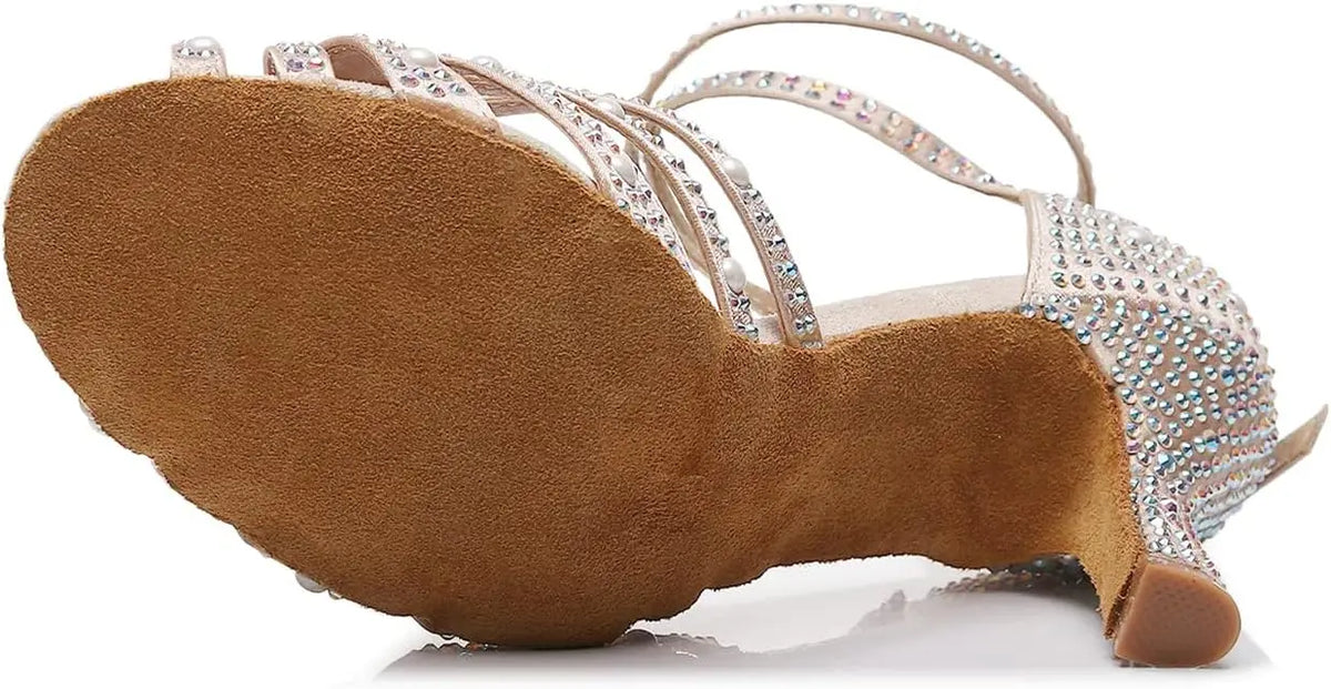 Brown Rhinestone Ballroom Dance Shoes Salsa Sandals Latin Bachata Performance Dancing Shoes