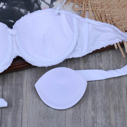 Bikini Solide Avec Bretelles Bandage Ensemble Bikini Blanc Push Up Bikini Maillots De Bain Bandeau Maillot De Bain Brésilien Maillot De Bain