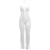 Peeqi W24Q62145 Nouveau Combinaison Tricotée Sexy Femme Été Printemps Col Halter Sans Manches Évidé Patte d'Éléphant en Laine Combinaison pour Femme