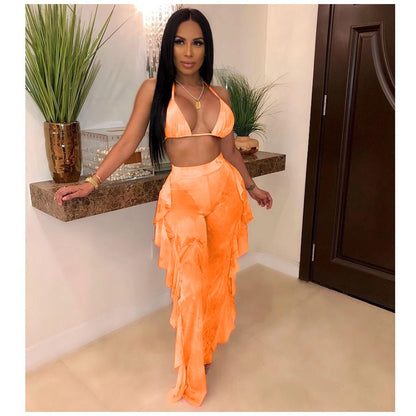 Summer Night Club Bikini Halter Sexy Swimsuits for Women 2Pcs Sheer Sexy 2025 Women Long Pant Bathing Suits