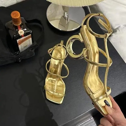 2024 New European American Style Sandals for Women Sexy Peep Toe Roman Pumps with Thin Heels and Buckle Strap Open Toe Design