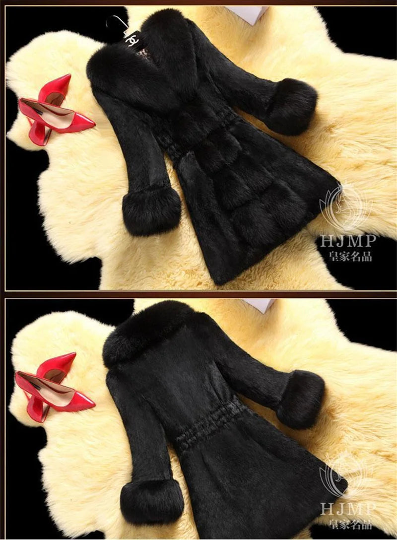 Cappotto Vintage 2026 Nuovo Autunno Inverno da Donna Lunghezza Media in Pile con Collo in Pelliccia Sintetica di Volpe e Visone, Spesso ed Elegante 408