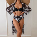 2025 Neuer High Waist Bikini Set Cover up Sexy Damen Badeanzug Bademode Dreiteiliger Set Geblümt Trägerloser Brasilianischer Strandbikini