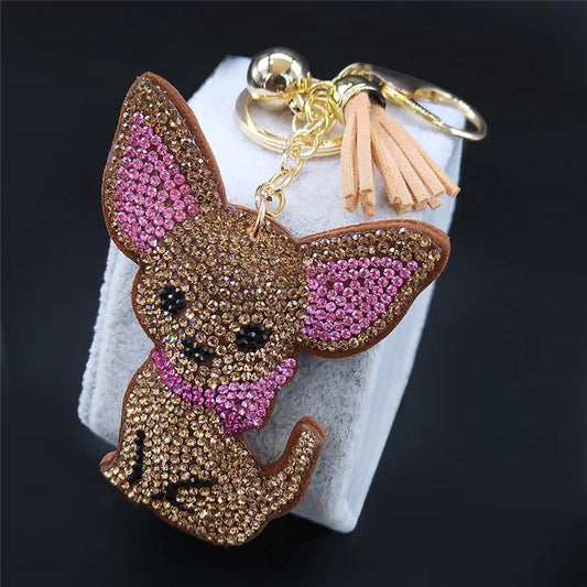 Moda Chihuahua Cane Portachiavi di Cristallo Borsa Accessori per Le Donne Color Oro Portachiavi Gioielli llaveros para mujer K2502S01