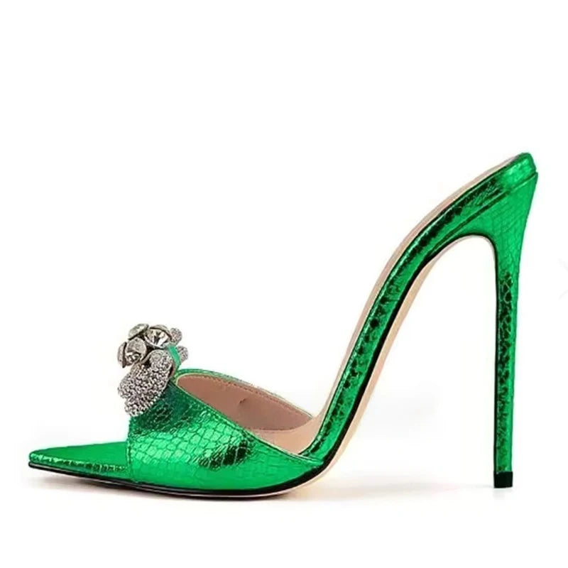 Chaussures à talons aiguilles fines pour femmes taille 45, diamants et nœud, talons hauts et fins, sandales de soirée, mules d'extérieur, escarpins de fête