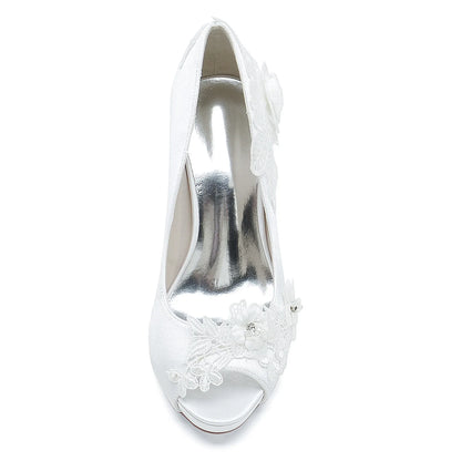 2025 Model Women's High-heeled Waterproof Platform Pointed-toe Shallow-mouth Pearl Embroidered Shoes Heels Sandals