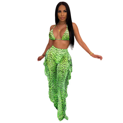 Prix usine en gros Nouveau maillot de bain d'été sexy pour femme avec bikini à volants, pantalon long ample, soutien-gorge à fines bretelles et ensemble deux pièces