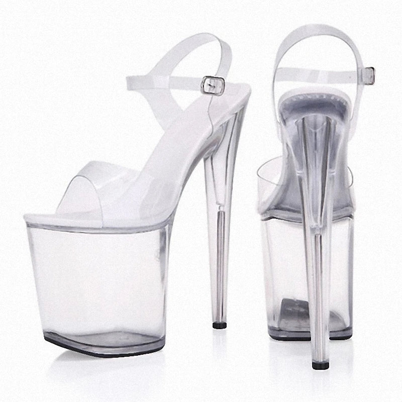 8-Inch High-Heeled Transparent Crystal Sandals for Women 20cm Striptease Pole Dancing Shoes Sexy Runway Station Shoes for Summer