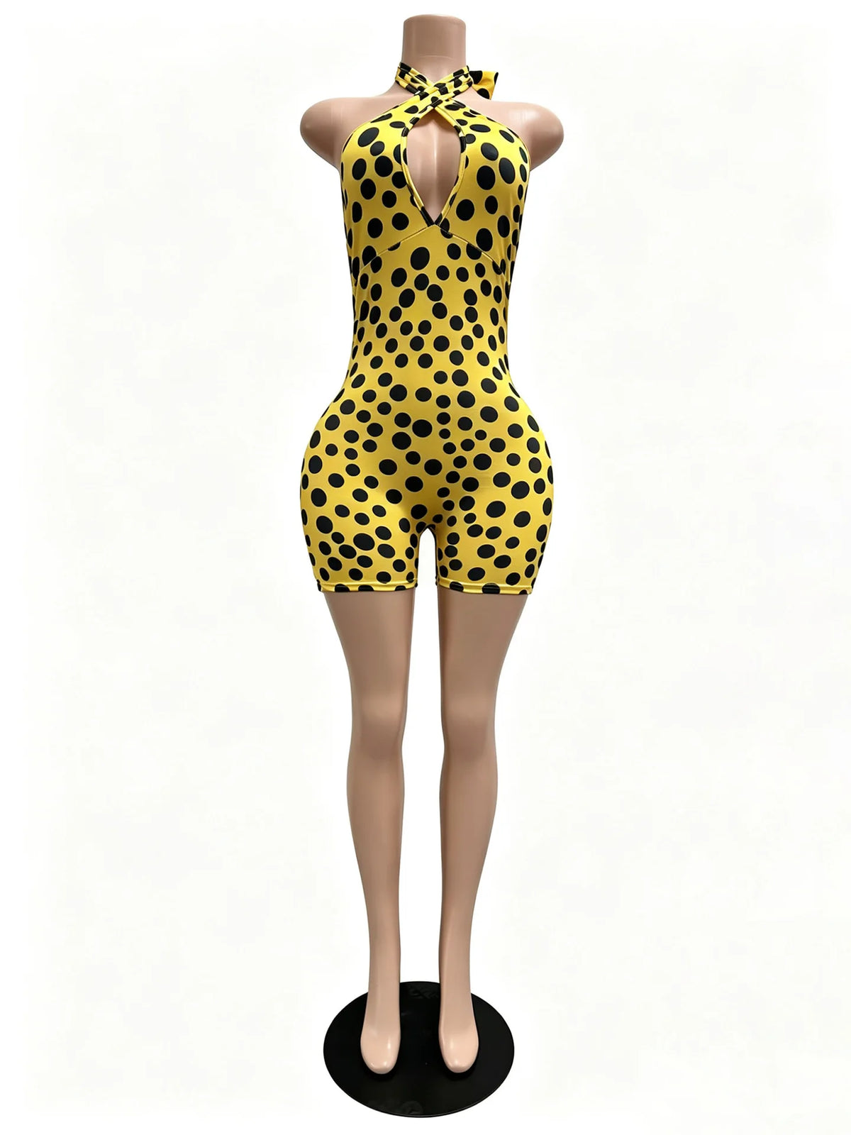 Summer Clothing Dot Printed Boutique Vendors Sexy Halter Collar Short Jumpsuit Custom logo Jumpsuit for Women