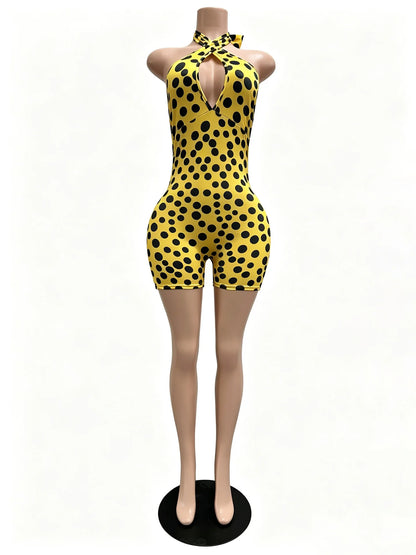 Summer Clothing Dot Printed Boutique Vendors Sexy Halter Collar Short Jumpsuit Custom logo Jumpsuit for Women