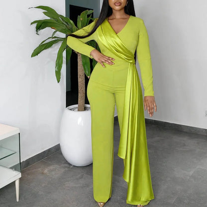 Cy9007 Fashion Ladies Elegant Slim-fit Jumpsuit Solid Color Jumpsuit Slim Fit Single Shoulder Wide Leg Pants for Women