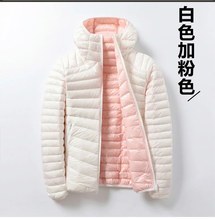 Piumino da donna bianco anatra 2021 nuovo piumino portatile con cappuccio Double face cappotto invernale da donna ultraleggero parka caldo