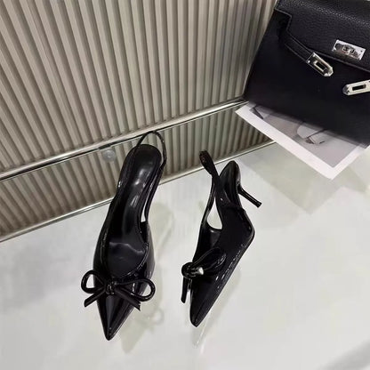 2525 Mid Heeled Summer Sandals Cross Strap Bow Versatile High-Heeled Shoes Exposed Toes High Quality Point Toe Design Winter