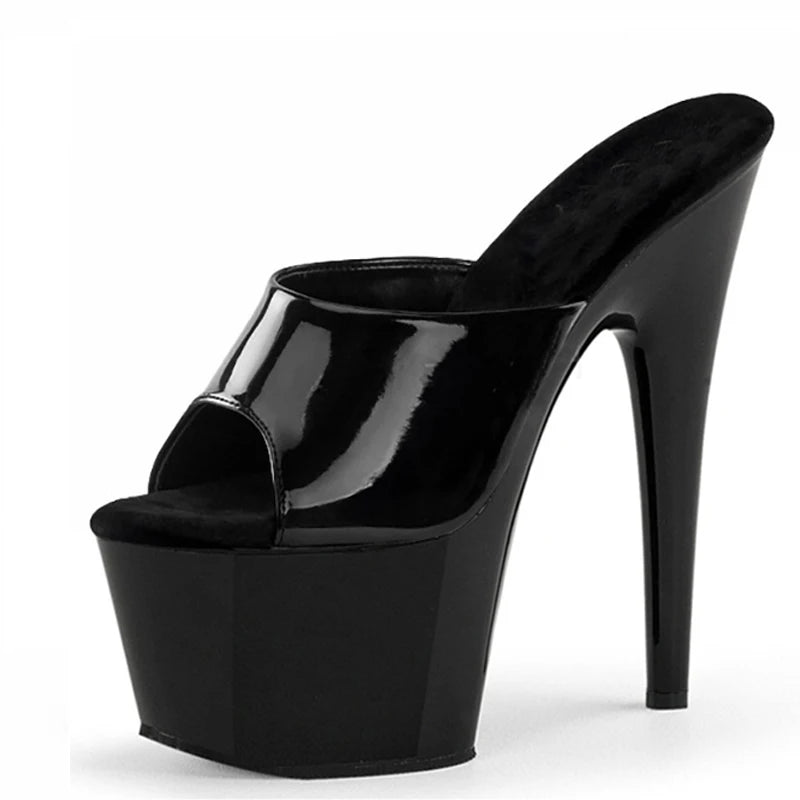 7 Inch Black Thin Heel 17 cm Stiletto Platform High Heels Party Stripper Sexy Summer Large Anti Slip Sandals Strips Threesomes