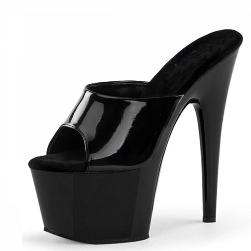 7 Zoll Schwarz Dünner Absatz 17 cm Stiletto Plateau High Heels Party Stripper Sexy Sommer Große Anti-Rutsch Sandalen Riemchen Dreier