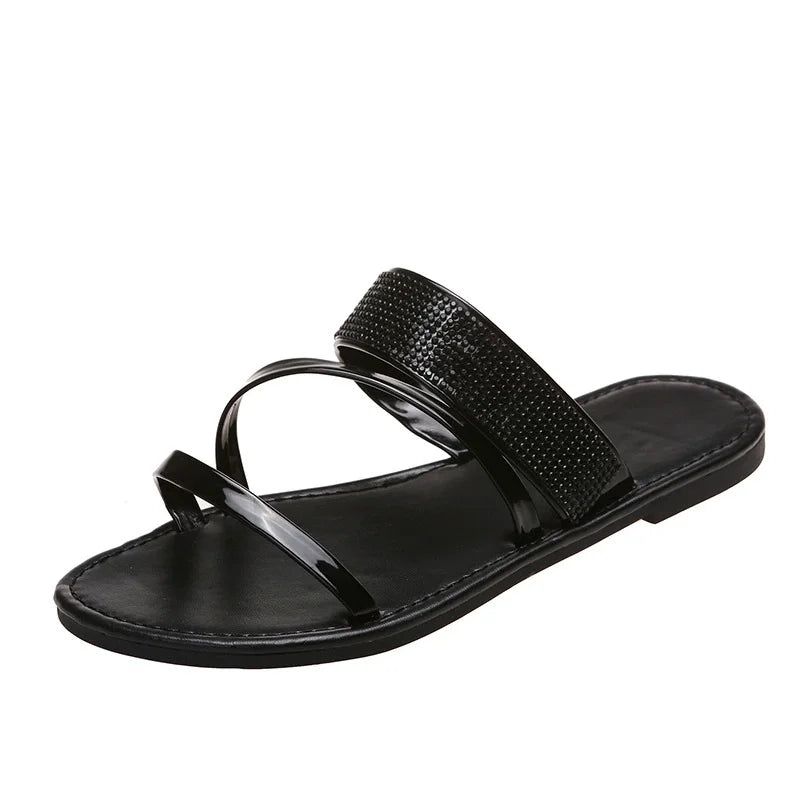 Big Size Summer New Slope Heel High Heel Flower Matsuke Heel One Line Foreign Trade Women's Sandals and Slippers Beach Shoes