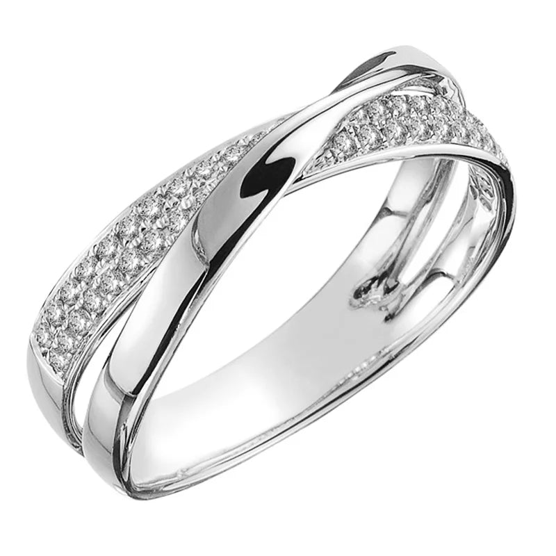 Huitan Il più nuovo anello incrociato a forma di X bicolore fresco per le donne Gioielli alla moda da sposa Abbagliante pietra CZ Grandi anelli moderni Anelli