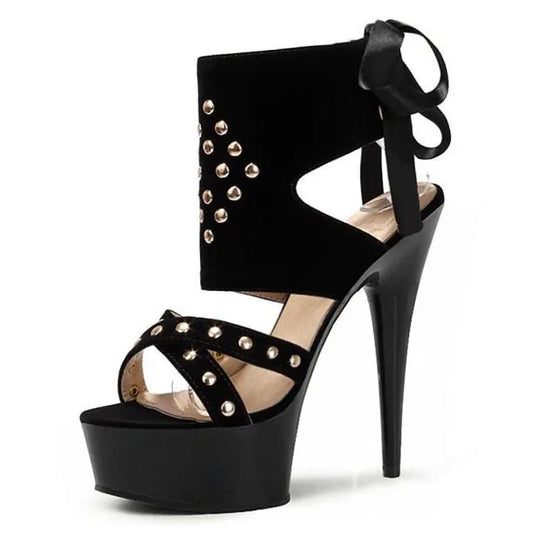 Sandales à talons hauts de 15 cm pour femmes, style gothique fétichiste, grande taille, talons aiguilles, bout ouvert, pour travestis, robe complète, talons hauts à bout ouvert