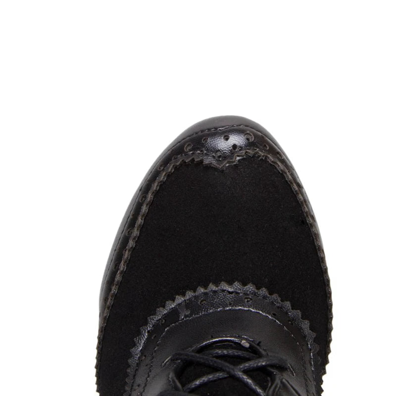 REAVE CAT Ankle Boots Lace Up Flock Platforms Round Toe Block Heel Short Plush Black Yellow Grey A4506