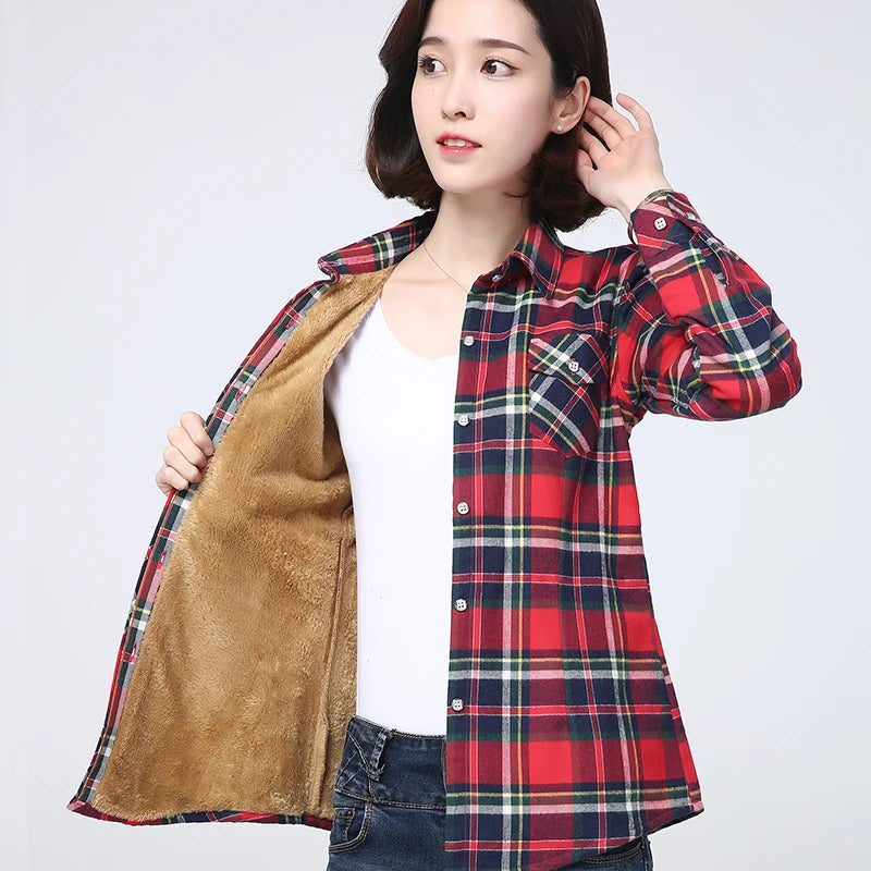 2025 Inverno Nuovo Più Spessore In Pile delle Donne Caldo Camicia A Plaid Cappotto Della Signora Casual Giacca di Velluto Magliette E Camicette Marca Calda Donna Vestiti Della Tuta Sportiva