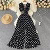 Temperament V-neck Chiffon Stripe Waist Throwing Leggings Summer New Sleeveless Jumpsuit Women's Wide Leg Jumpsuit