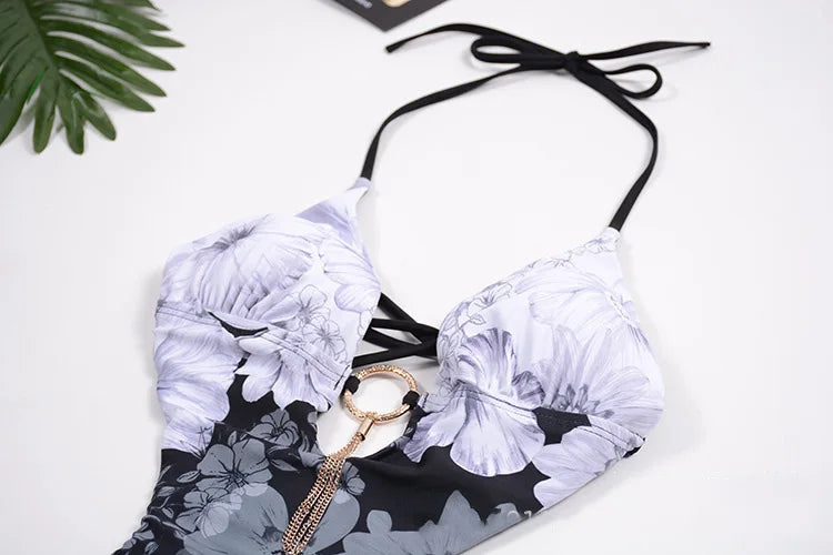 2025 Sexy One Piece Swimsuit Push Up Swimwear Women Monokini Hollow Out Waist Swimsuit Bodysuit Bathing Suit Swim Wear