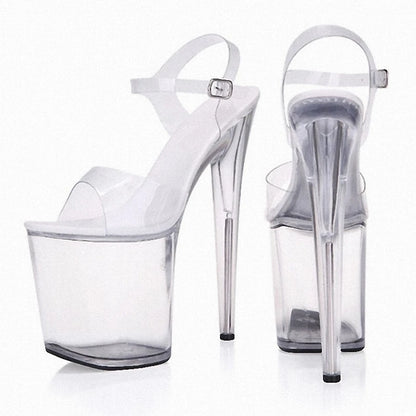 8-Inch High-Heeled Transparent Crystal Sandals for Women 20cm Striptease Pole Dancing Shoes Sexy Runway Station Shoes for Summer