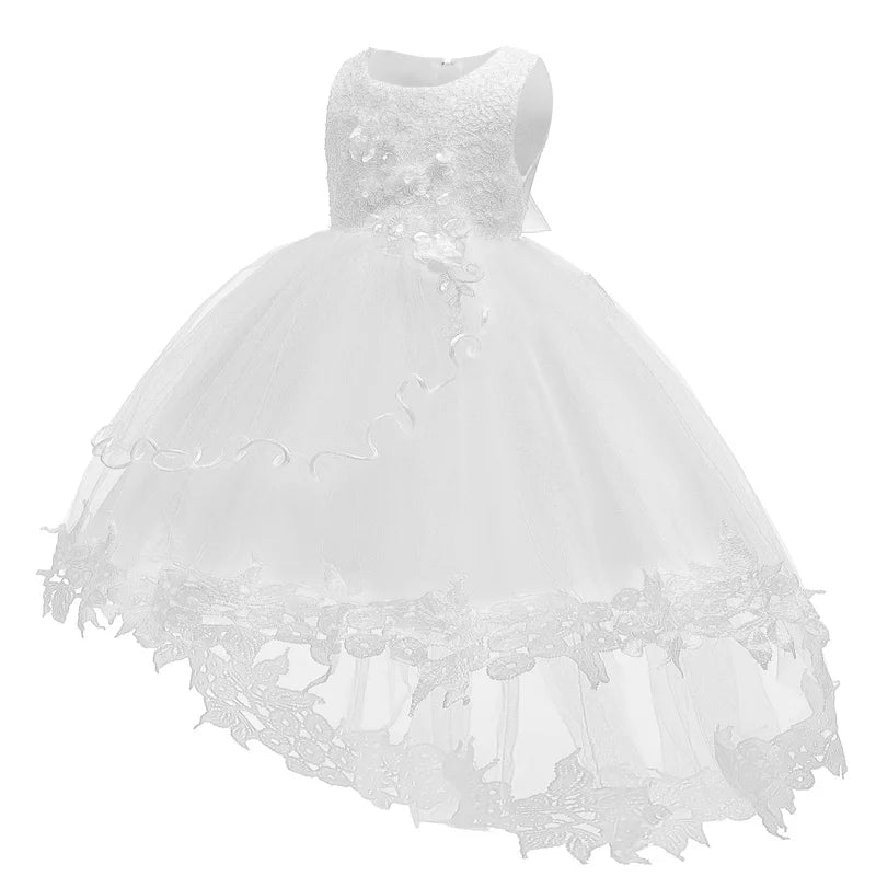 Abiti bianchi da battesimo per bambine, in pizzo, stile principessa, per il primo compleanno, feste di matrimonio, abito lungo con strascico, vestito per neonate, Vestidos