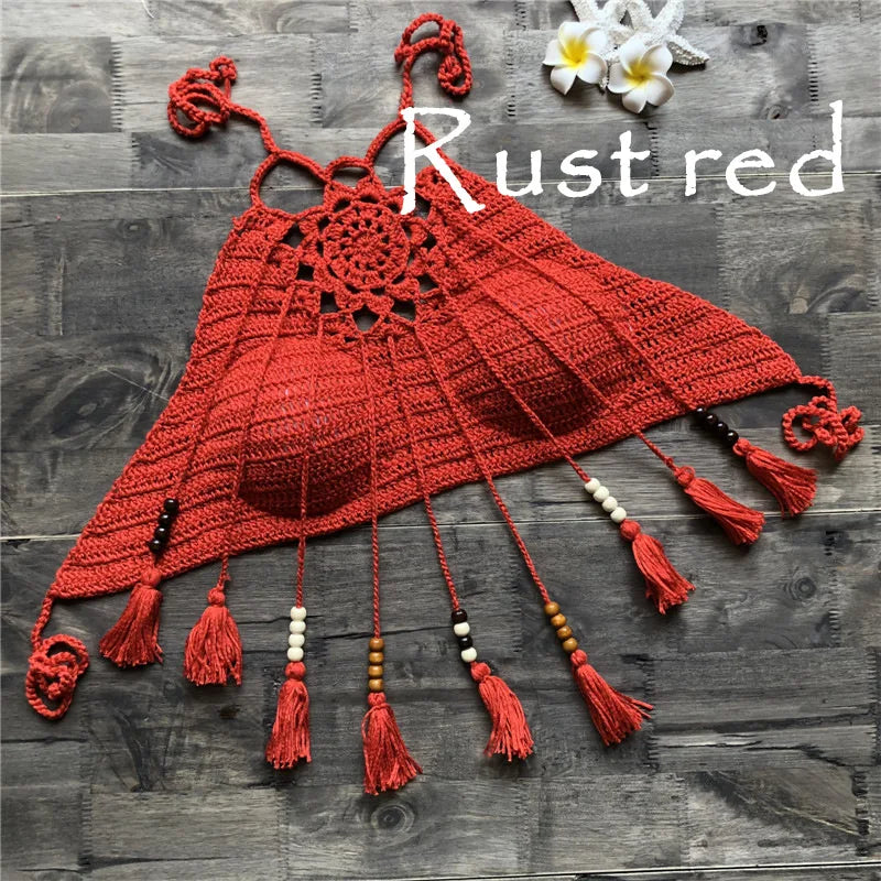 New Custom Handmade Crochet Swimwear Women Bralette Halter Neck Crop Tank Tops Crochet Bikini Top