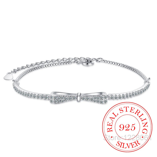 Bracelet pour femmes en argent sterling 925, nœud papillon, zircon brillant, bracelet de tennis Pulsera Plata 925 Mujer, bijoux de fête de mariage pour filles, cadeaux