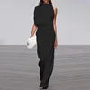 S-3XL New European Solid Shoulder Stacked Neck Jumpsuit Dress Pants
