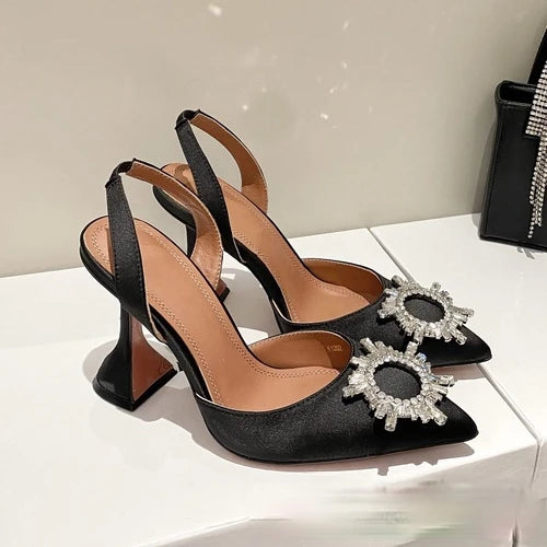 Estate europea e americana 2021 nuove scarpe da donna con tacco alto a punta girasole trapano fibbia punta chiusa sandali con tacco coppa di vino