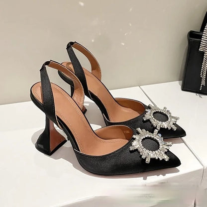 Estate europea e americana 2021 nuove scarpe da donna con tacco alto a punta girasole trapano fibbia punta chiusa sandali con tacco coppa di vino