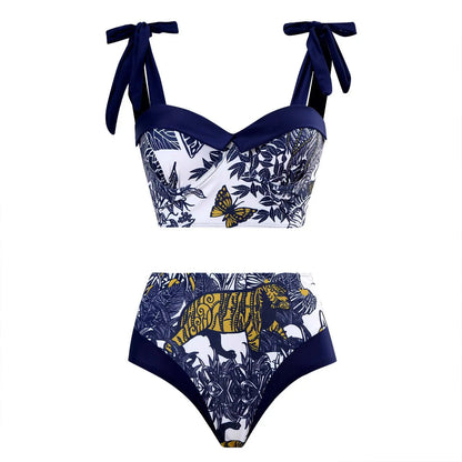 2023 Two Piece Swimsuit Sling High Waist Skinny Bikini Set and Cover up Sexy Backless V Neck Bikinis & Beachwear