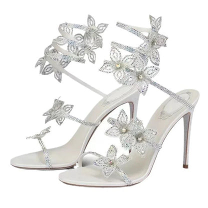 2025 Summer Designer Customized Fashion Women's High Heels Square Bow High Heels Sandals Crystal Diamond