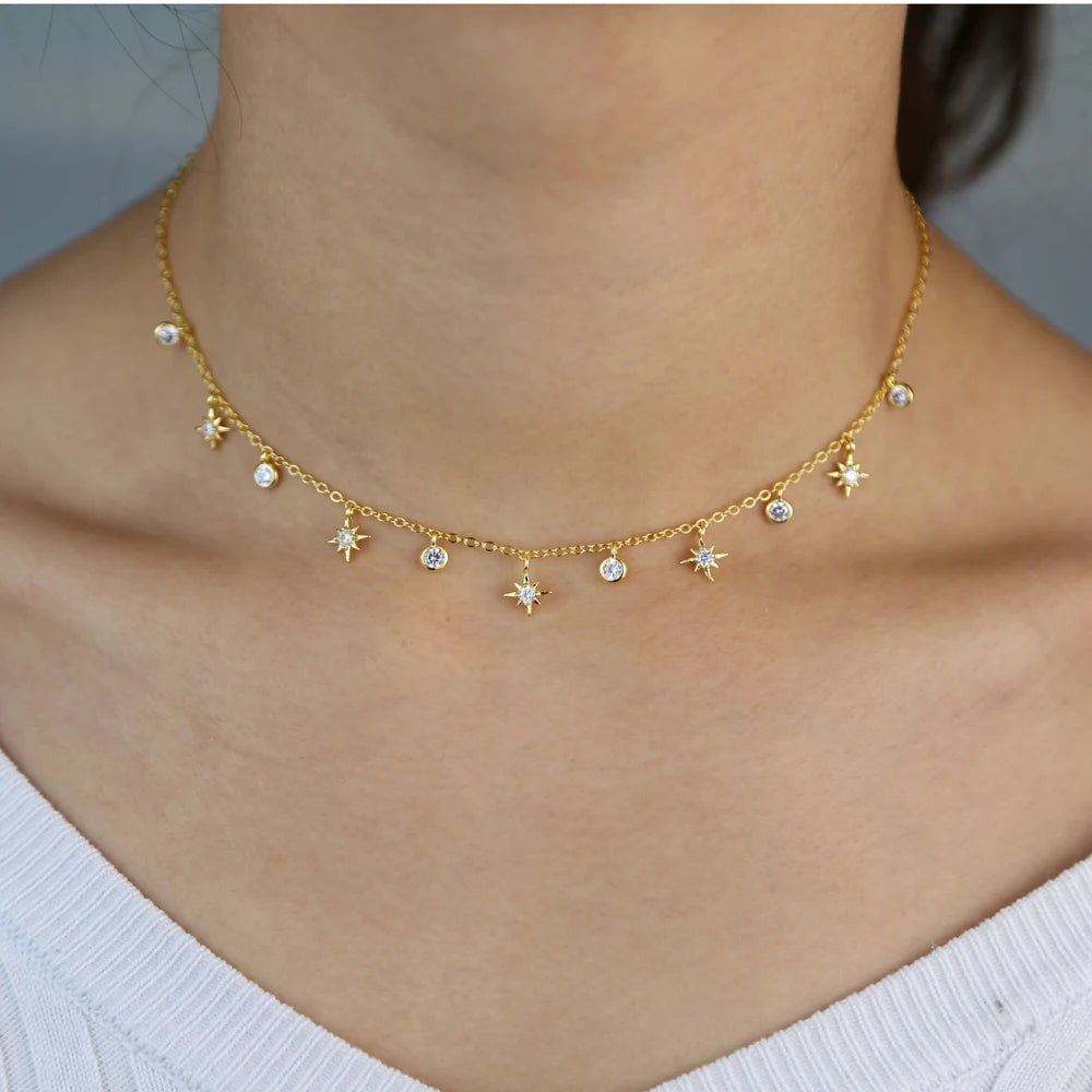 promozione cz stella fascino collana girocollo oro argento colore 2020 nuovi gioielli da donna alla moda all'ingrosso caldi
