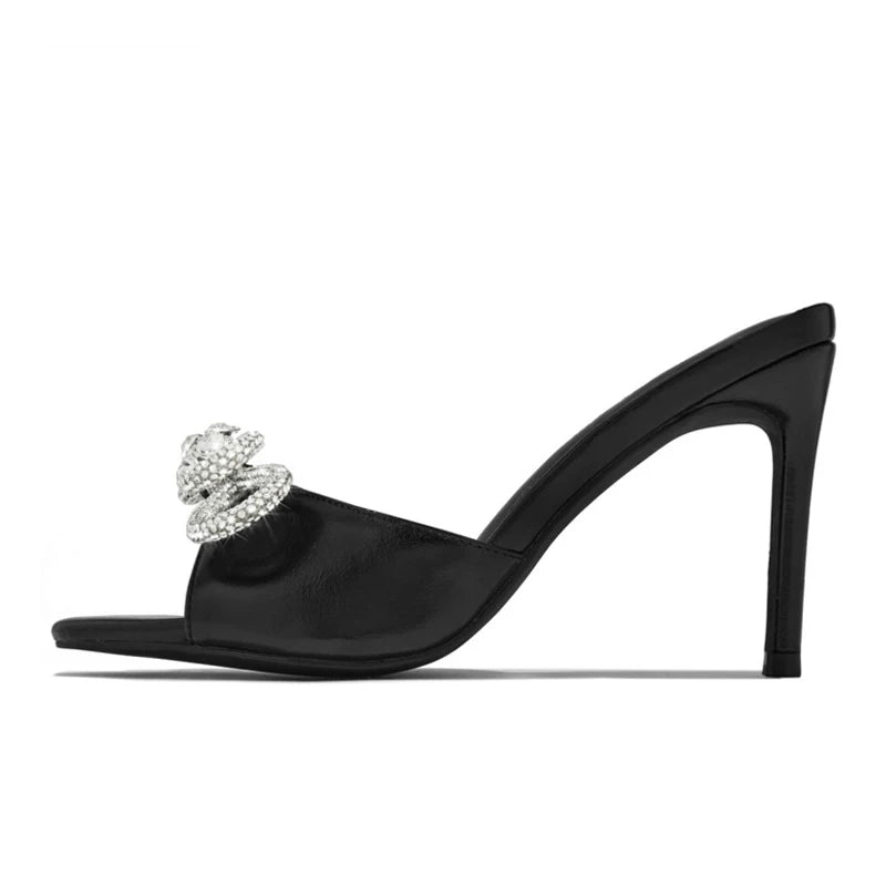 Chaussures à talons aiguilles fines pour femmes taille 45, diamants et nœud, talons hauts et fins, sandales de soirée, mules d'extérieur, escarpins de fête