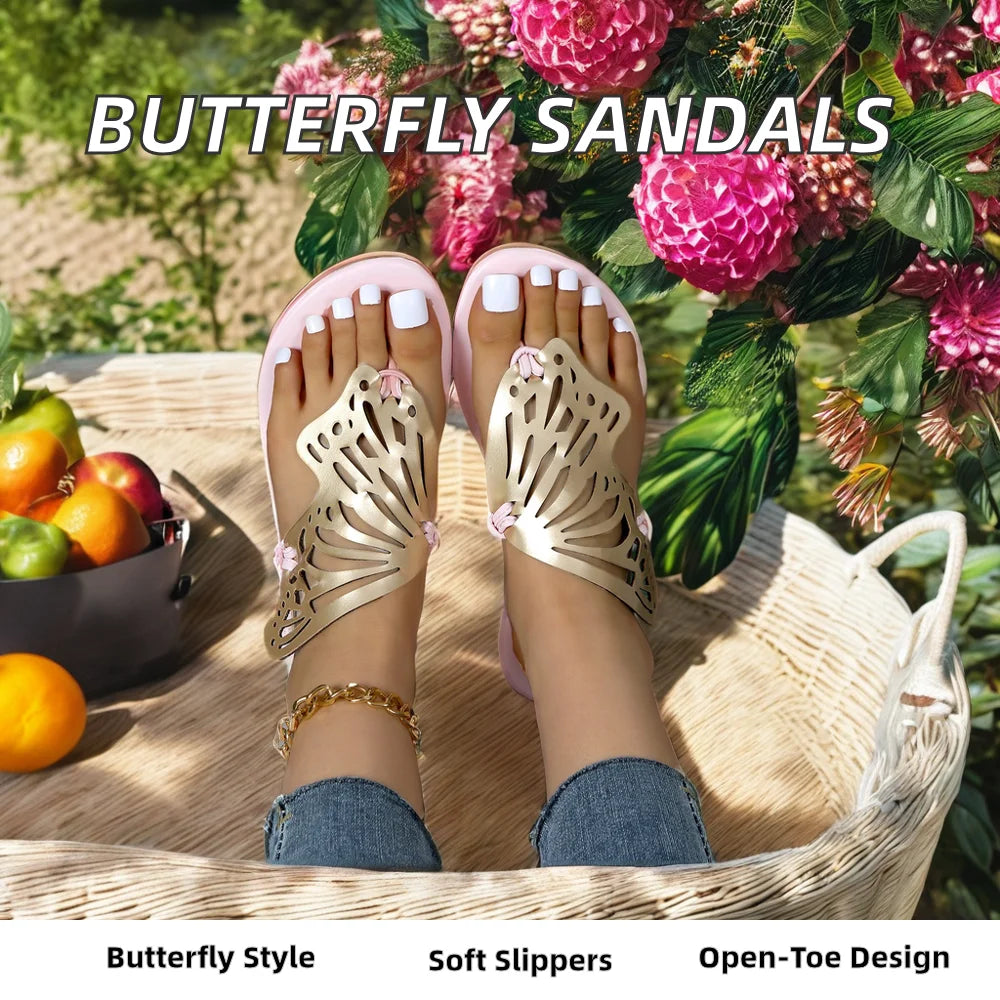 Nouvelle Mode Été Filles Bout Ouvert Plat Extérieur pour Chaussons Papillon Sandales en Cuir Léger Respirant et Antidérapant