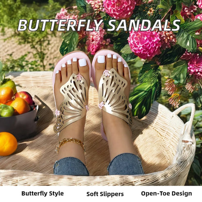 Nouvelle Mode Été Filles Bout Ouvert Plat Extérieur pour Chaussons Papillon Sandales en Cuir Léger Respirant et Antidérapant