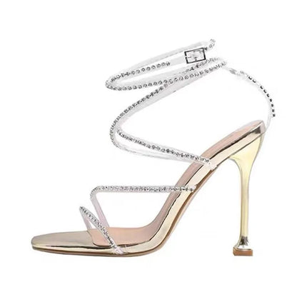 Sandales à talons hauts pour femmes, brides, strass, mode slim, pour l'été, mariage, soirée, danse, rehaussantes