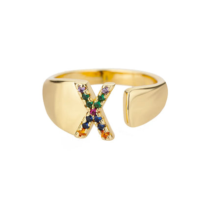 Anelli con lettera zircone arcobaleno per le donne Moda grosso lettera larga AZ anello in acciaio inossidabile matrimonio gioielli Boho spedizione gratuita