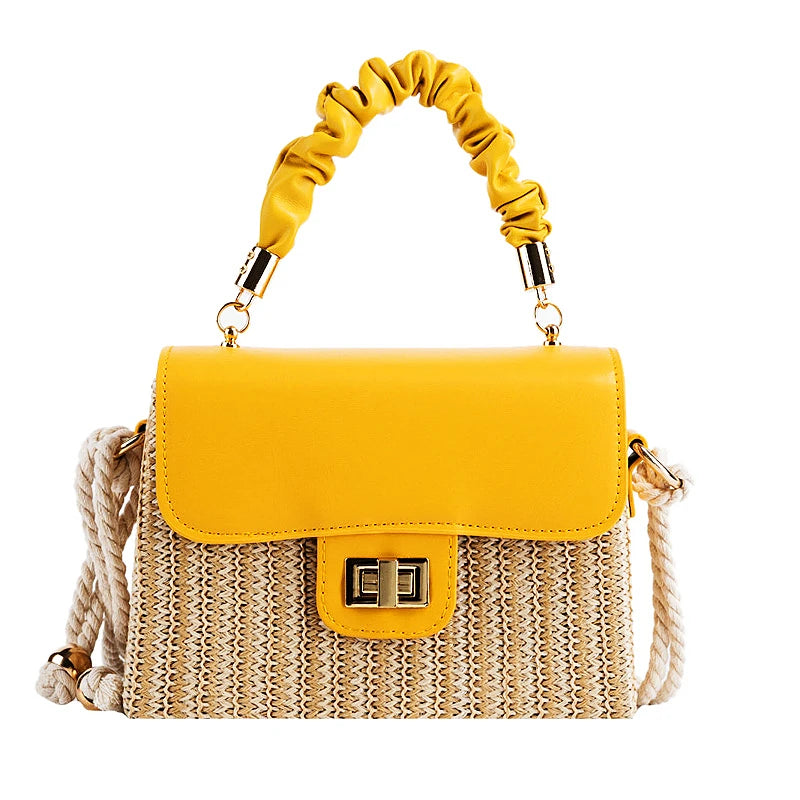 Borsa da spiaggia in paglia per donna 2021 Borsa estiva con manico pieghettato Borsa di design di lusso Borsa a tracolla in colore a contrasto e borsetta Lady Bolsos