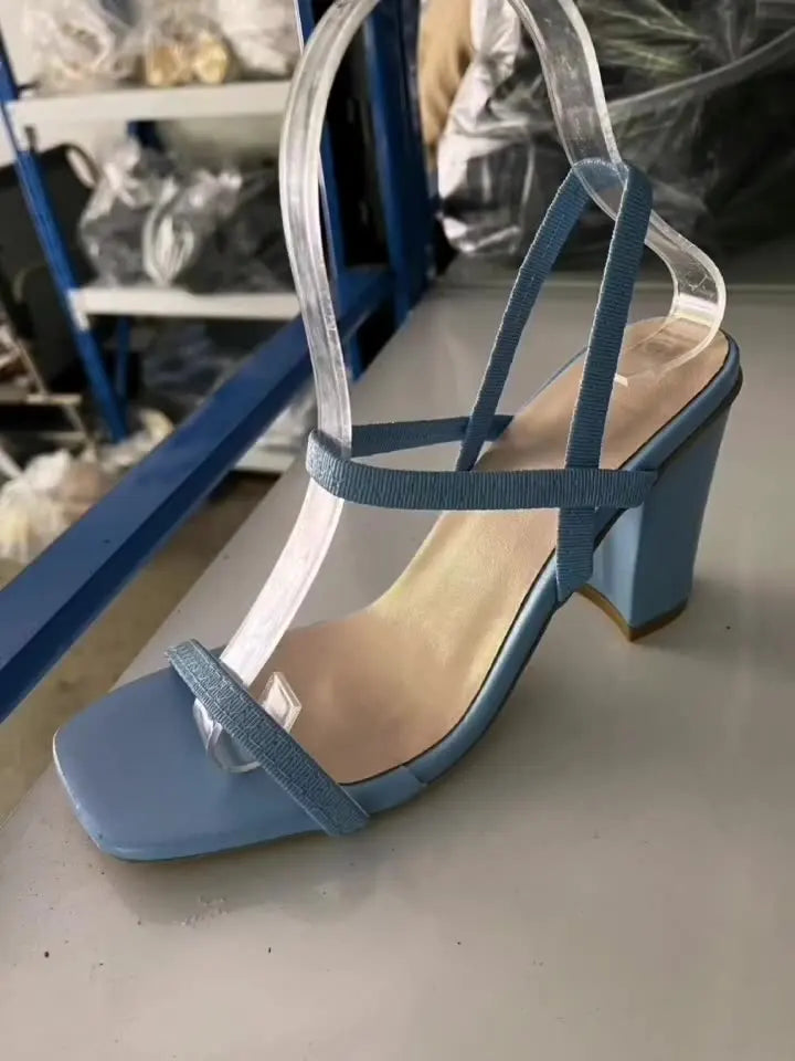 Women's Summer High Heel Sandals Open Toe Square Slip-On Buckle Light Weight and Breathable Designed in China
