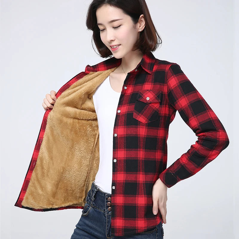2025 Inverno Nuovo Più Spessore In Pile delle Donne Caldo Camicia A Plaid Cappotto Della Signora Casual Giacca di Velluto Magliette E Camicette Marca Calda Donna Vestiti Della Tuta Sportiva
