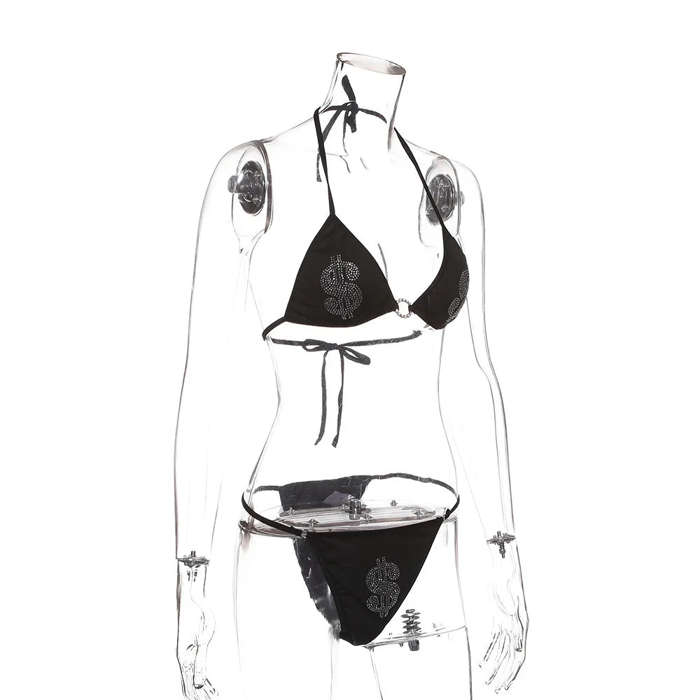 Maßgeschneiderte sexy Satin-Bademode Bikini Strass-Bikini 2019