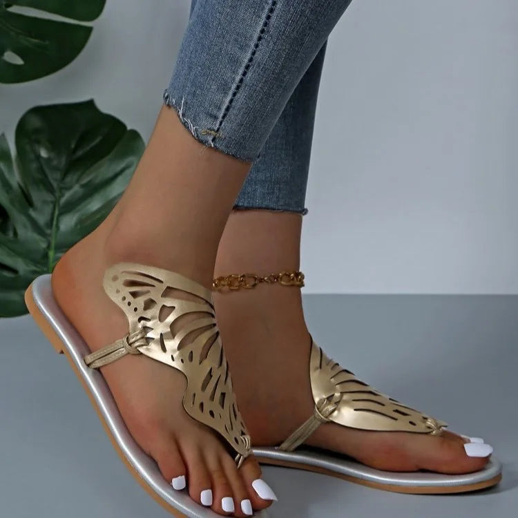Nouvelle Mode Été Filles Bout Ouvert Plat Extérieur pour Chaussons Papillon Sandales en Cuir Léger Respirant et Antidérapant