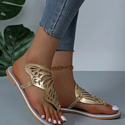 Nouvelle Mode Été Filles Bout Ouvert Plat Extérieur pour Chaussons Papillon Sandales en Cuir Léger Respirant et Antidérapant