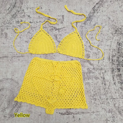 2024 Damen Sommer Sexy Handgemachtes Häkel-Bikini-Set Damen Urlaub Freizeit Strand Badeanzug Handgehäkelter Split Bikini BH Anzug Mädchen