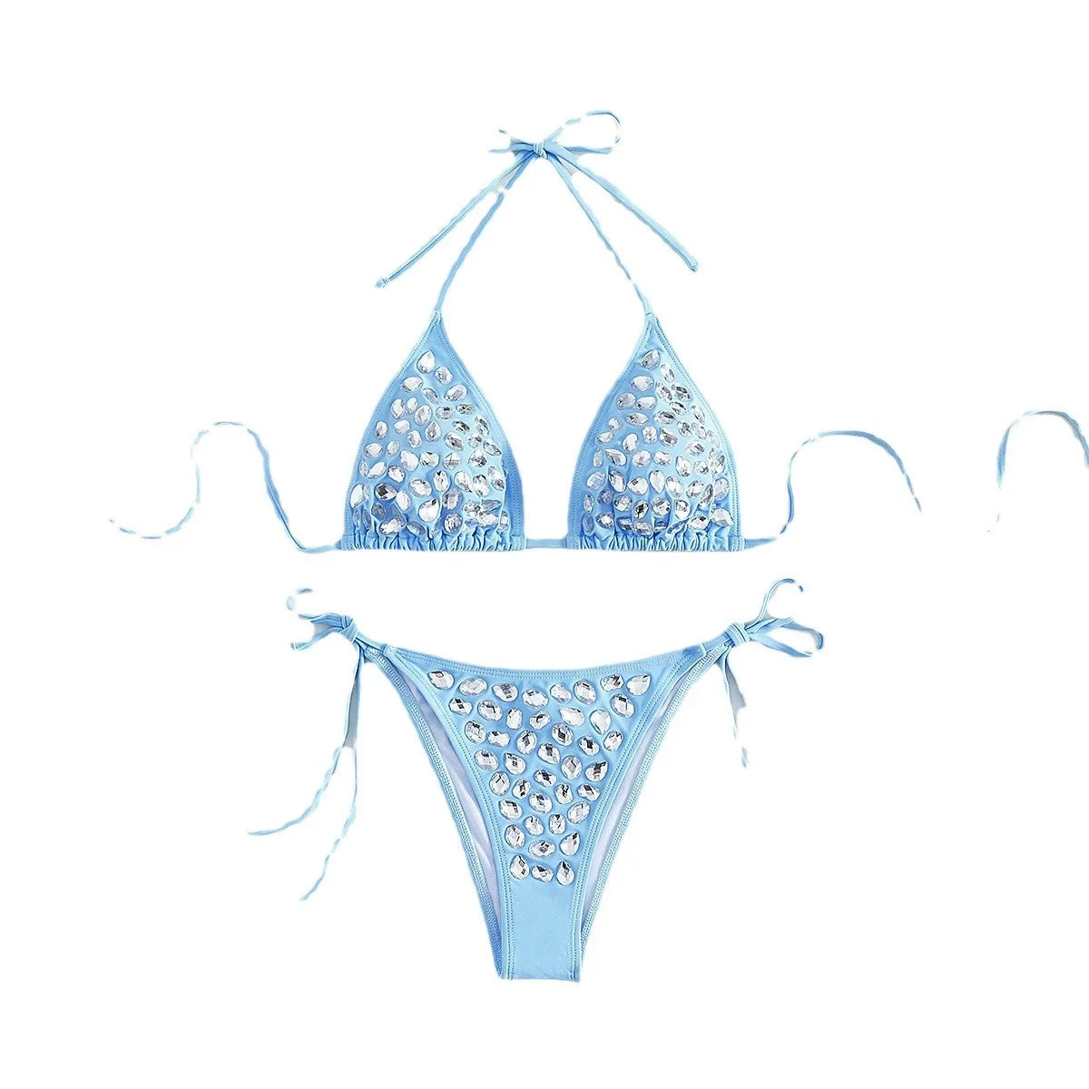 Recycled Manufacturing Company Biquinis Bikini &amp  Beach Wear Maillot De Bain Halter Rhinestone Swimsuit and Swimwear 2024